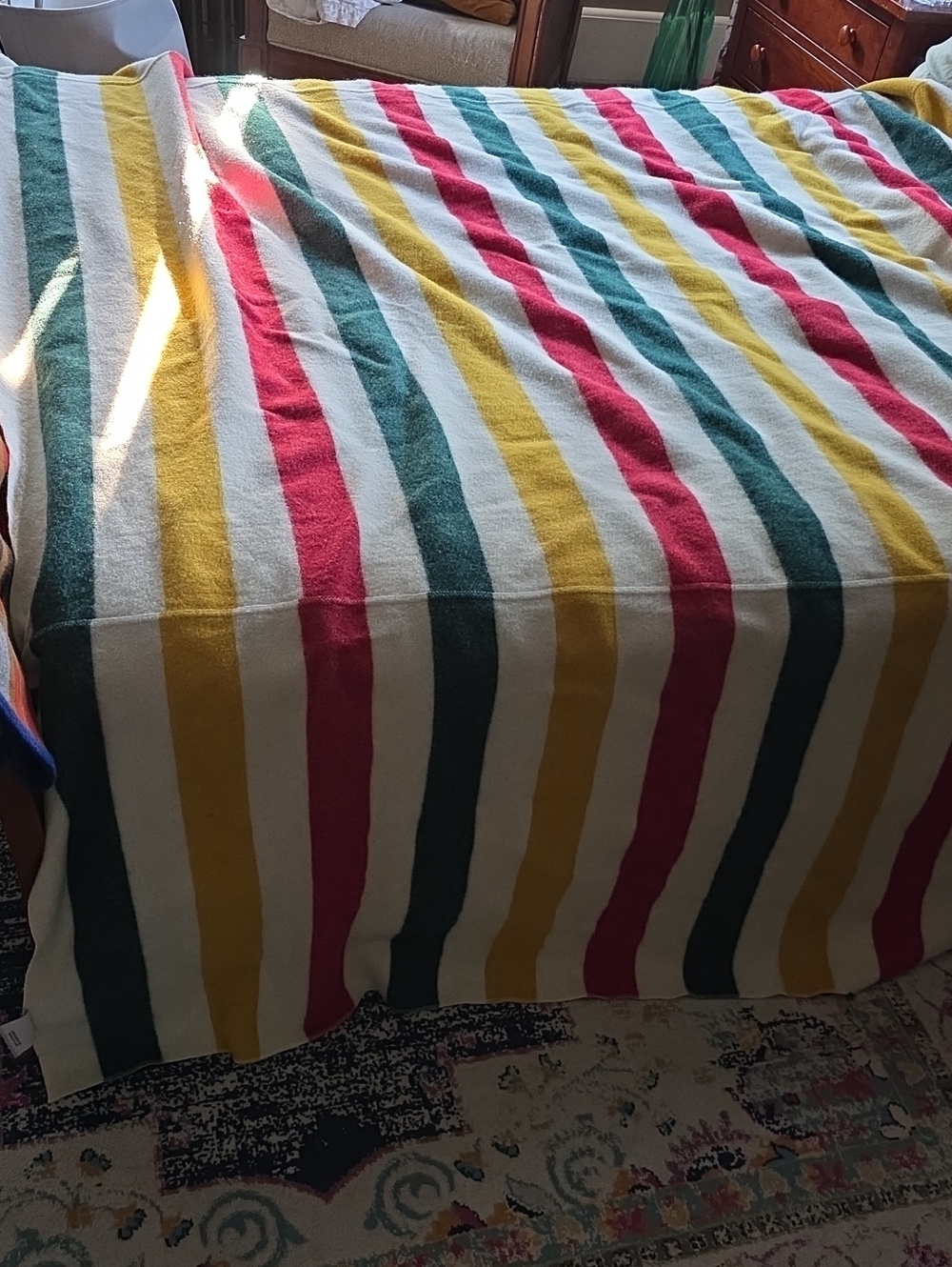 Woolrich Striped Throw Blanket in White, Yellow, Teal & Pink